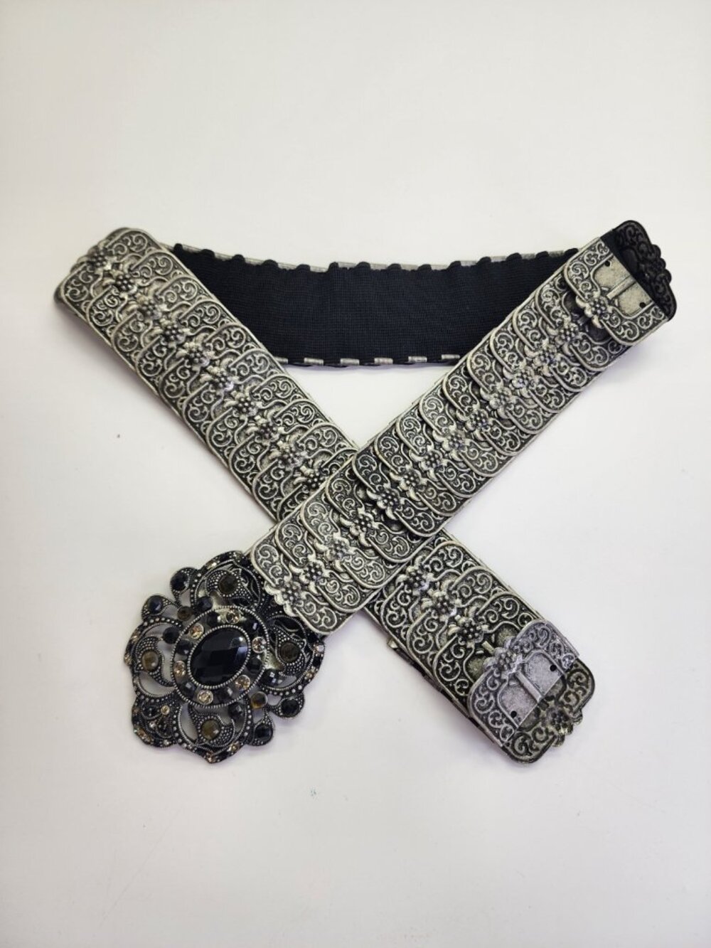 Womens Stretchable Elastic Metal Scroll Design Stone Encrested Buckle 30"